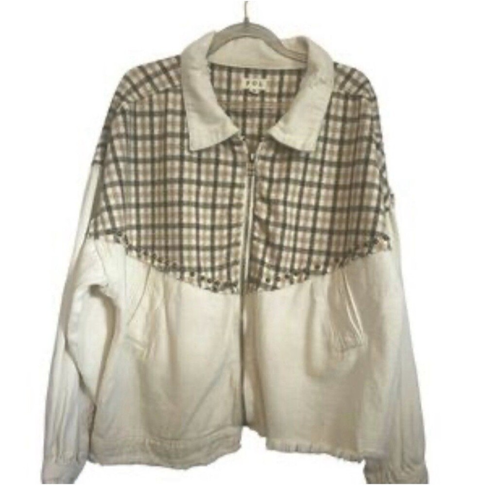 Anthropology POL Full Zip Jacket Western Beads 100% Cotton Balloon Sleeves M